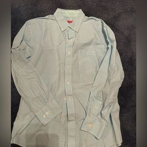 Izod long sleeve casual shirt, teal and white, large